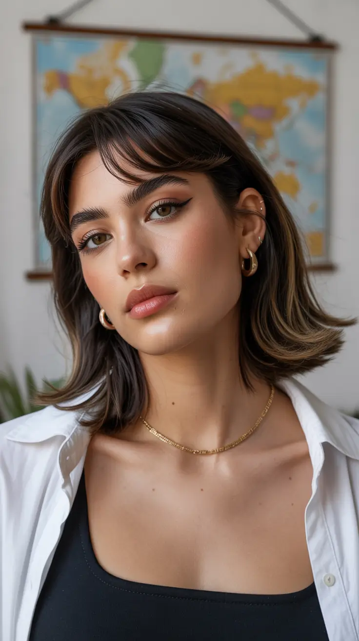 Cute Haircuts for Winter 2025–2026 Modern Shoulder-Grazing Bob with Bangs