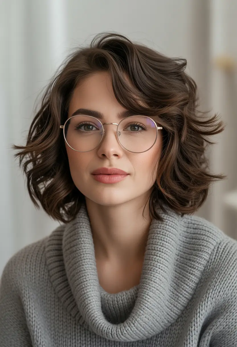 Cute Haircuts for Winter 2025–2026 Curly Medium Bob with Glasses