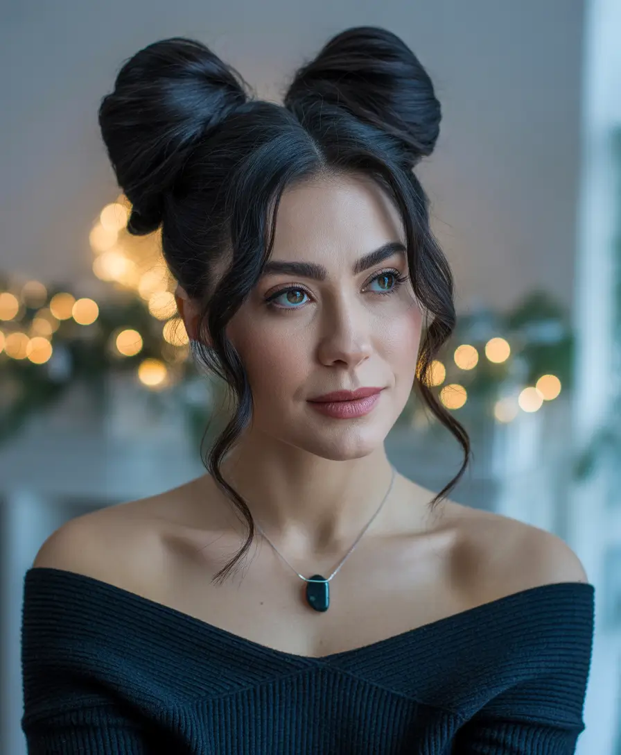 Cute Hairstyles for Winter 2025 / 2026 Playful Double Bow Buns