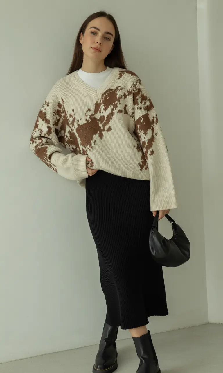 Cute Winter Outfits 2025 2026 Monochrome Knit Contrast