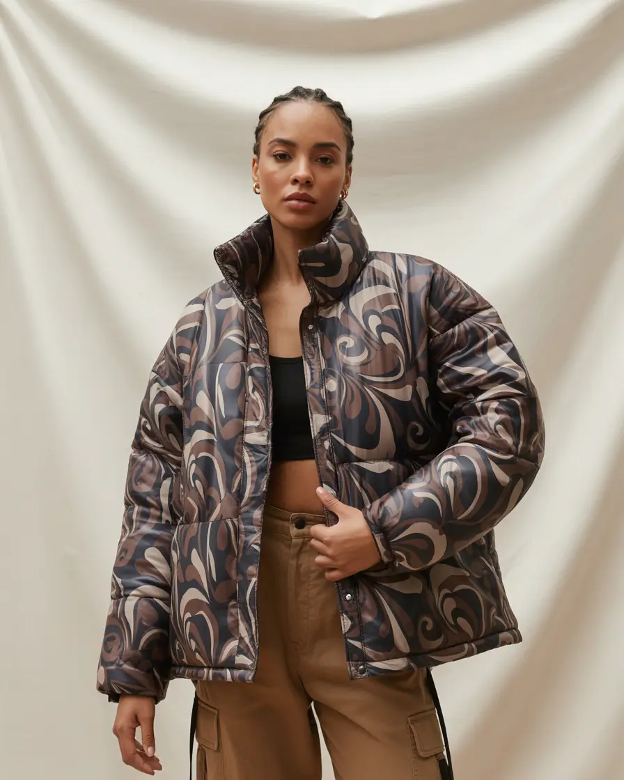 Cute Winter Outfits 2025 2026 Retro Print Puffer