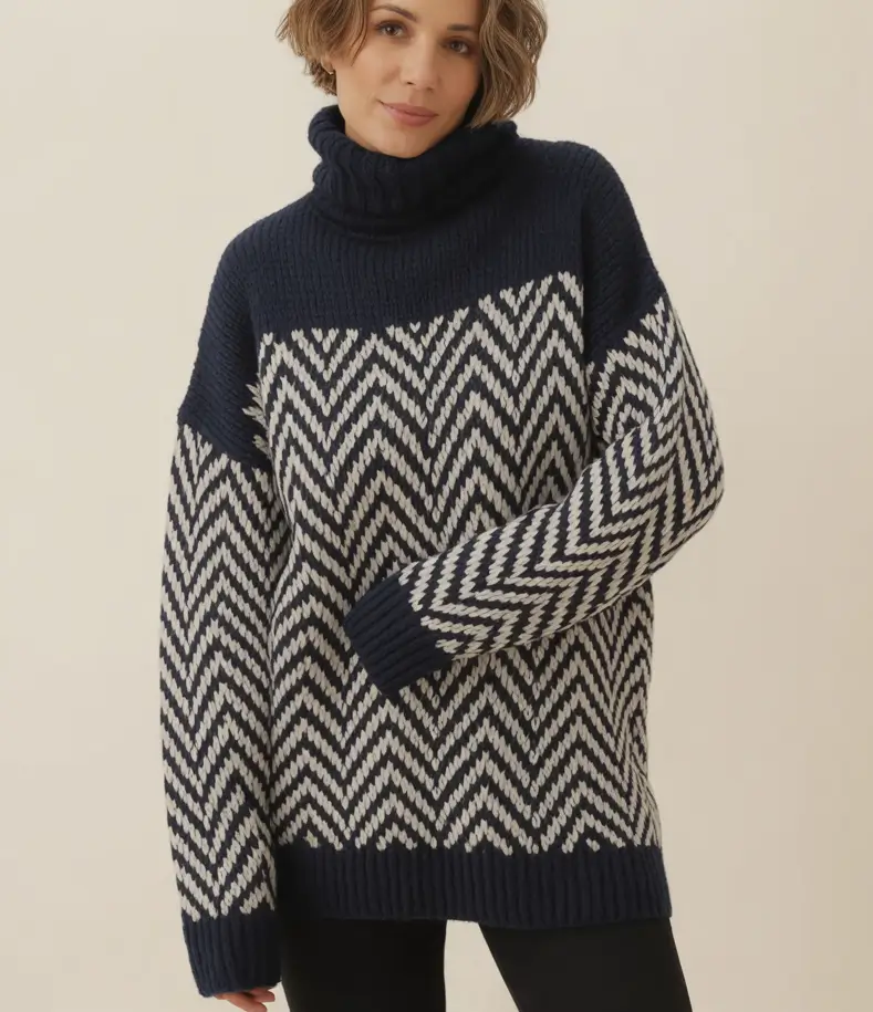 Cute Winter Outfits 2025 2026 Chevron Navy Turtleneck