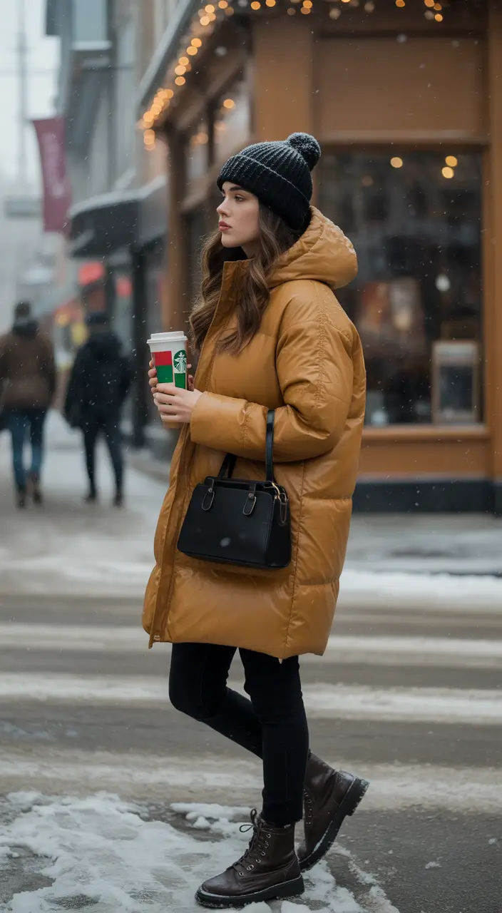 Cute Winter Outfits 2025 2026 Golden Puffer Energy