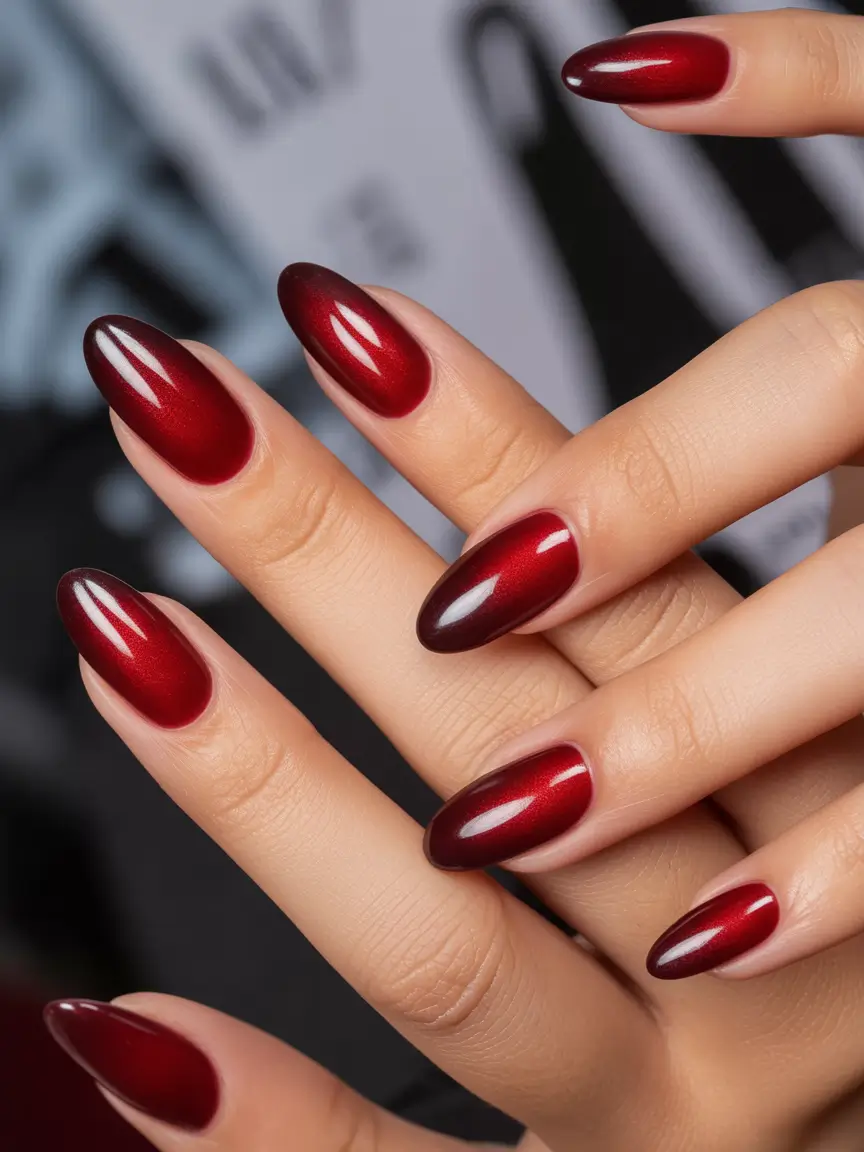 Fall Nail design for October 2025 Rich Crimson Elegance