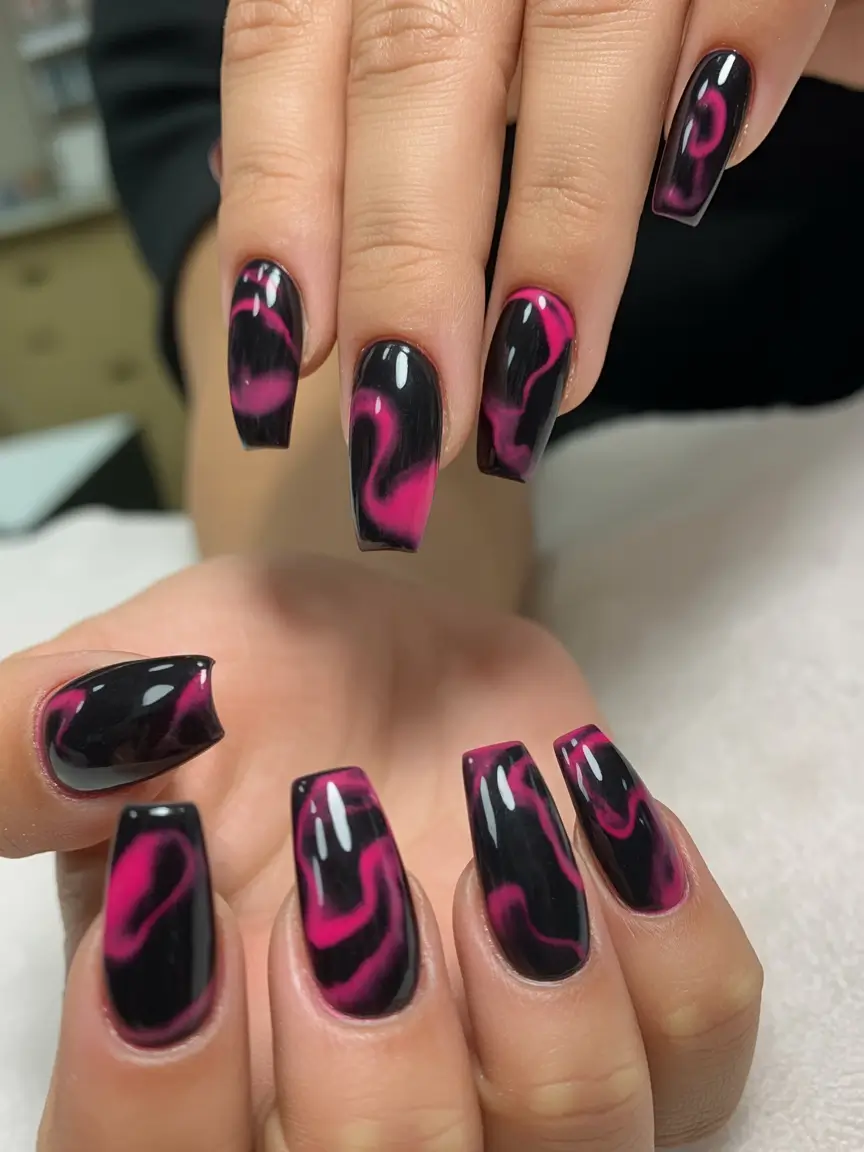Fall Nail design for October 2025 Hot Pink Swirl Energy