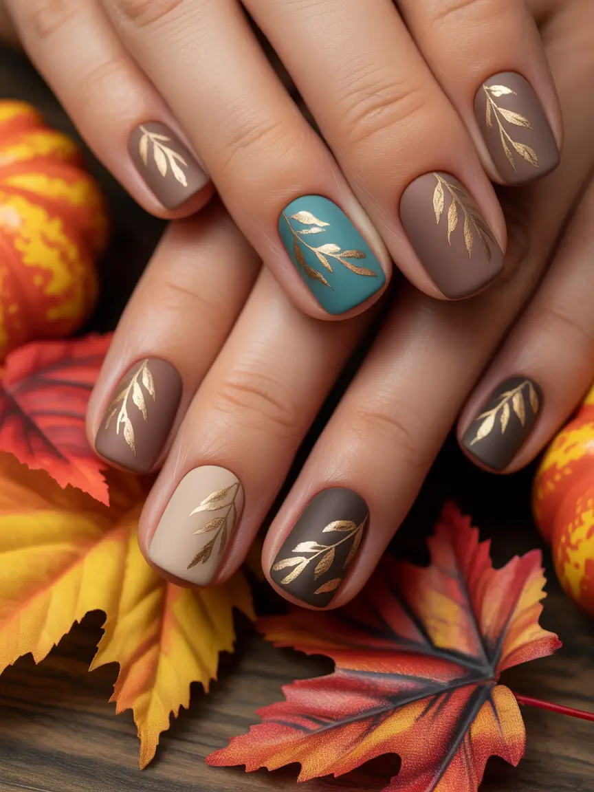 Fall Nail Design for October 2025 Golden Accents on Earthy Neutrals
