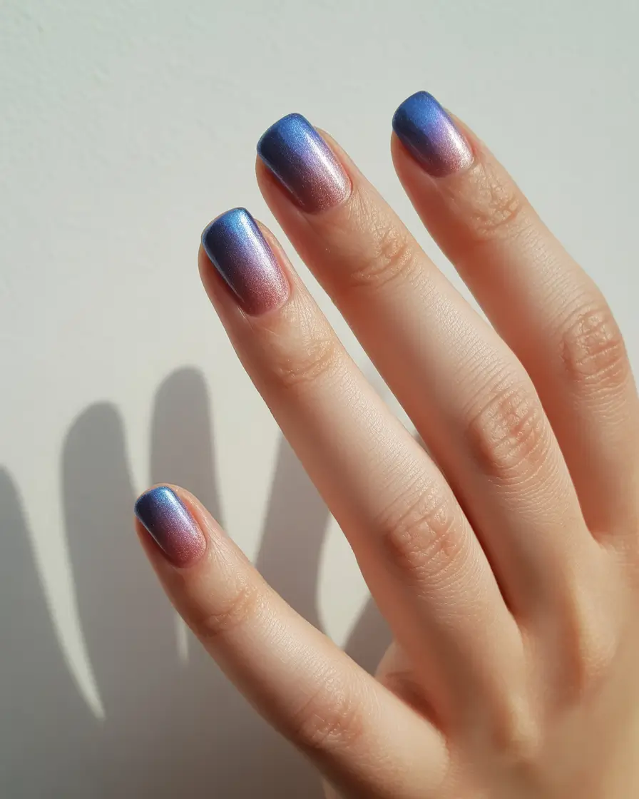 Fall Nail design for October 2025 Shimmering Blue-Purple Gradient