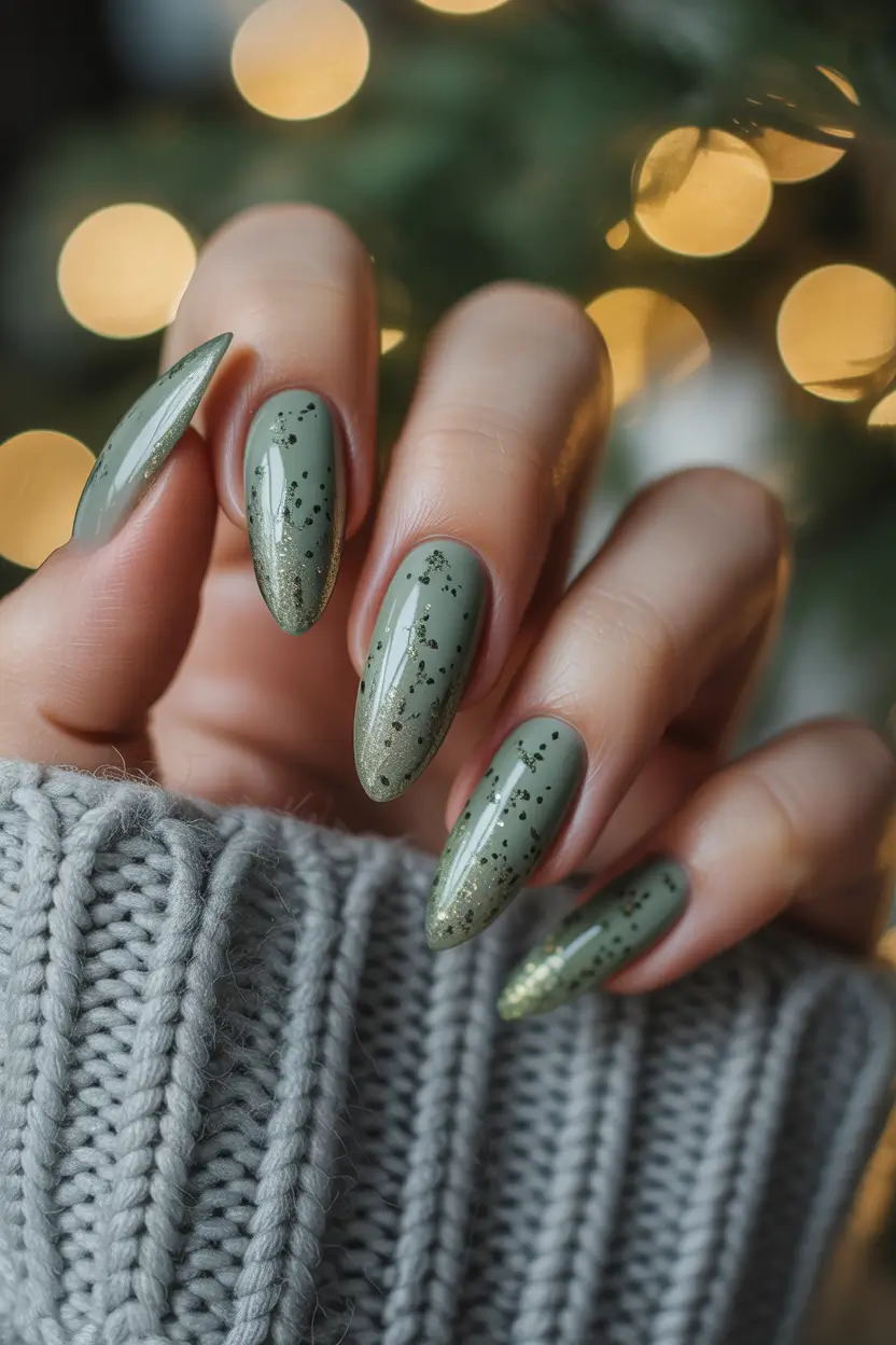 Fall Nail design for October 2025 Olive Glitter Fade