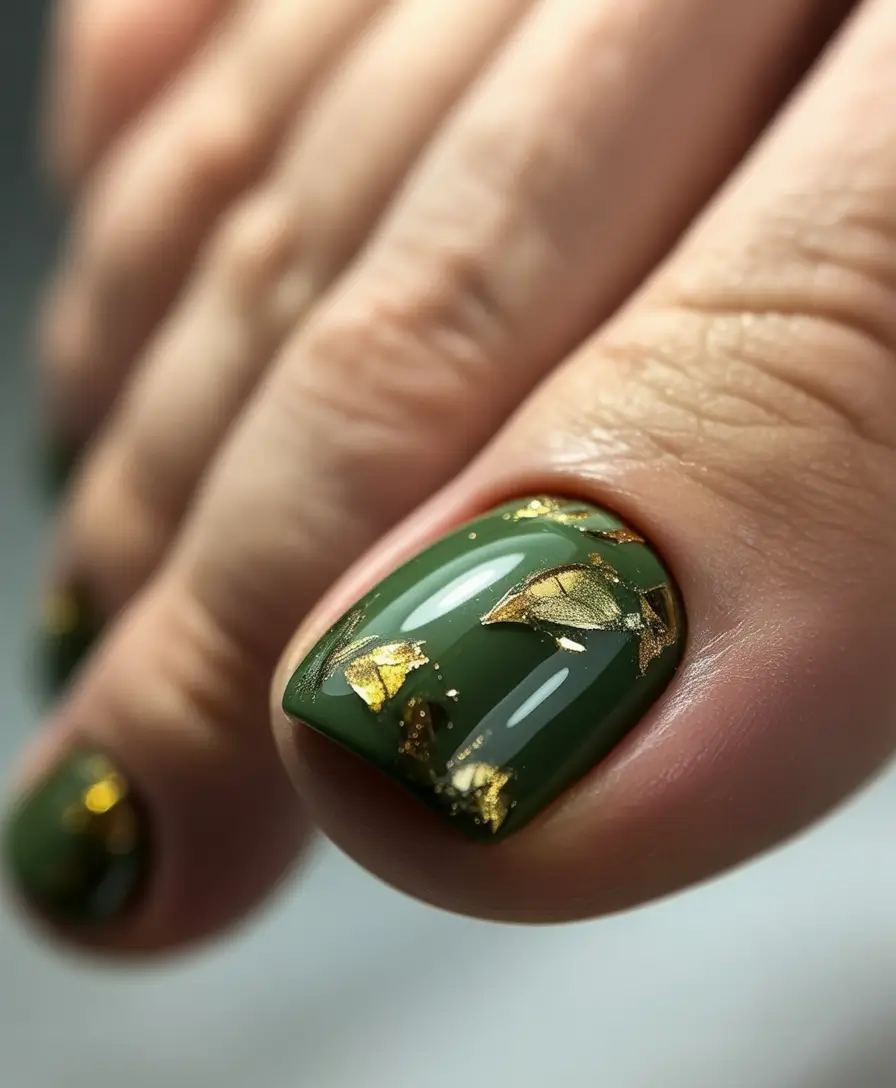 Colors autumn pedicure Golden Green Elegance