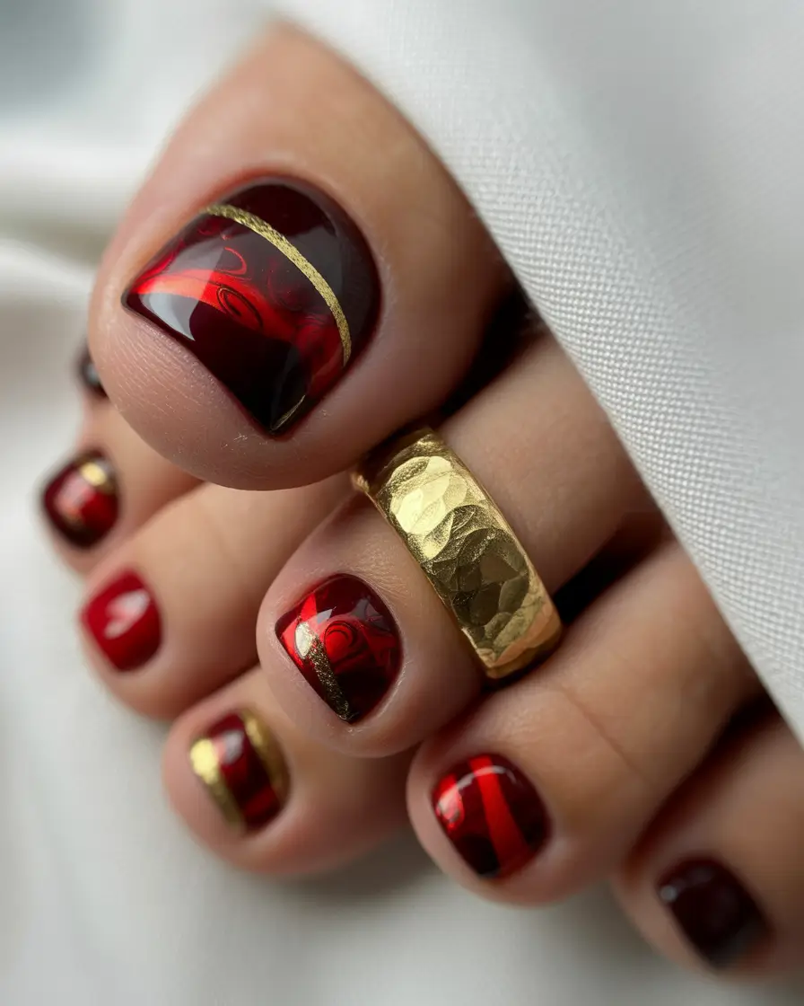 Colors autumn pedicure Crimson and Gold Luxury
