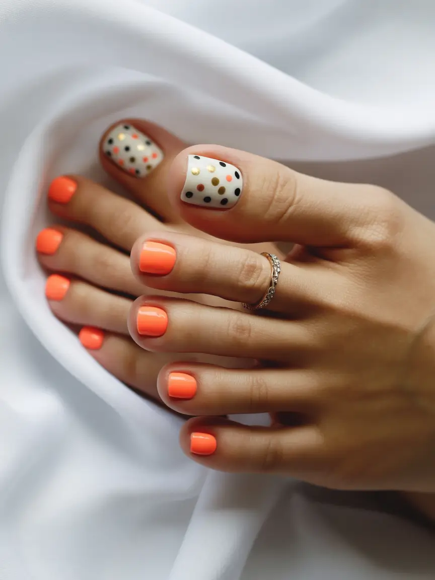 Colors autumn pedicure ideas Playful Polka-Dot Accents