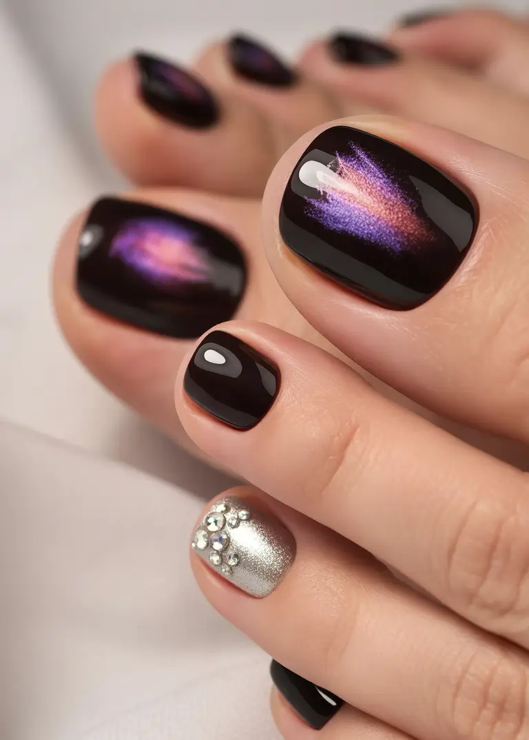 Colors autumn pedicure Galaxy Glow with Silver Accent