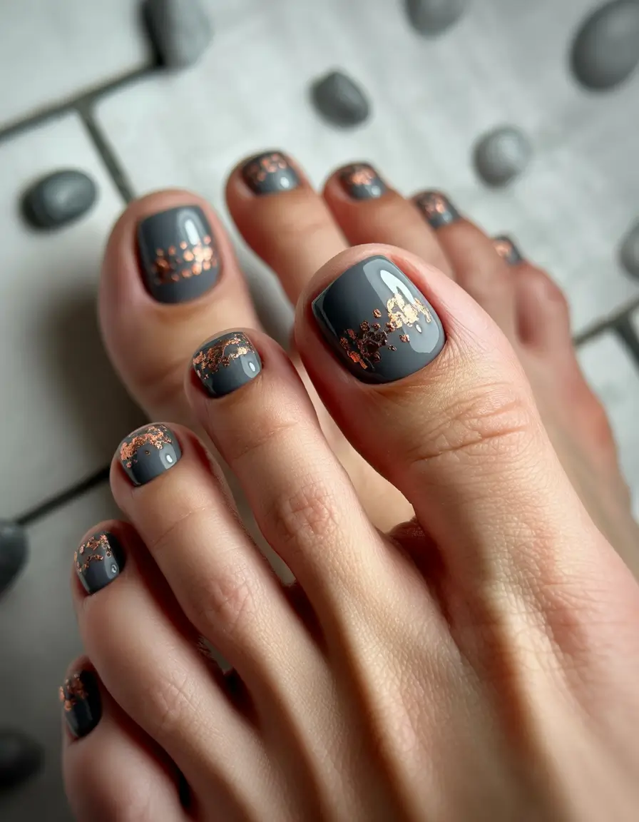 Colors autumn pedicure Copper Dust on Charcoal