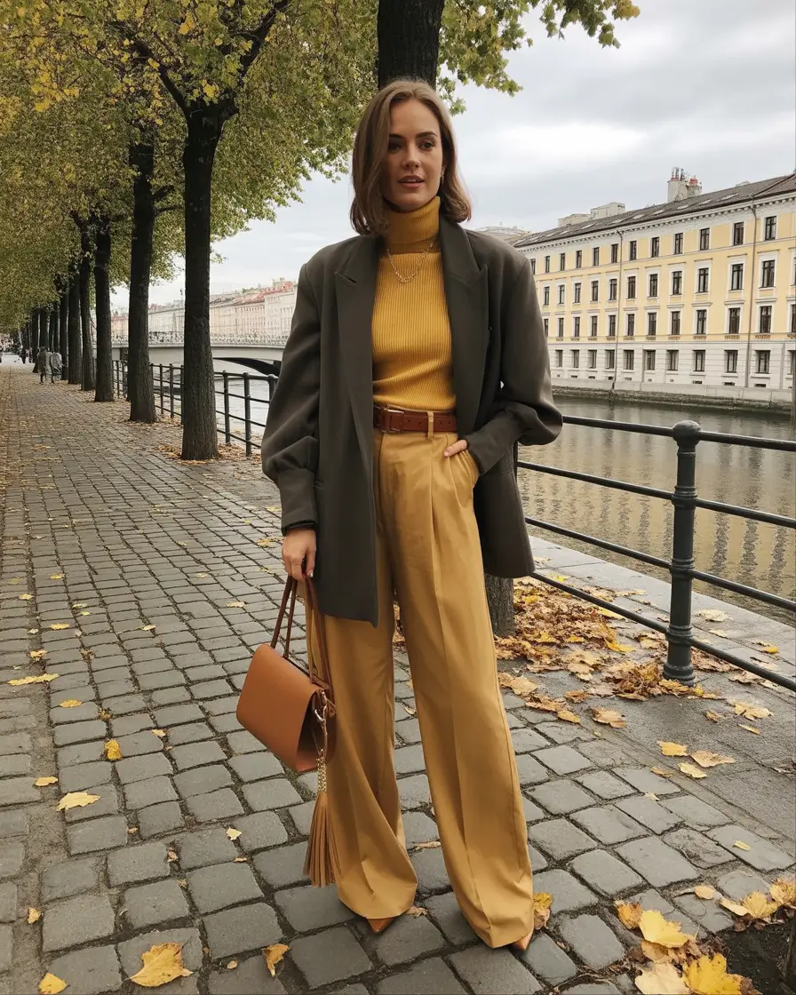 Fall to Winter Outfits 2025 Cozy & Chic Looks Golden Mustard and Olive Tailoring