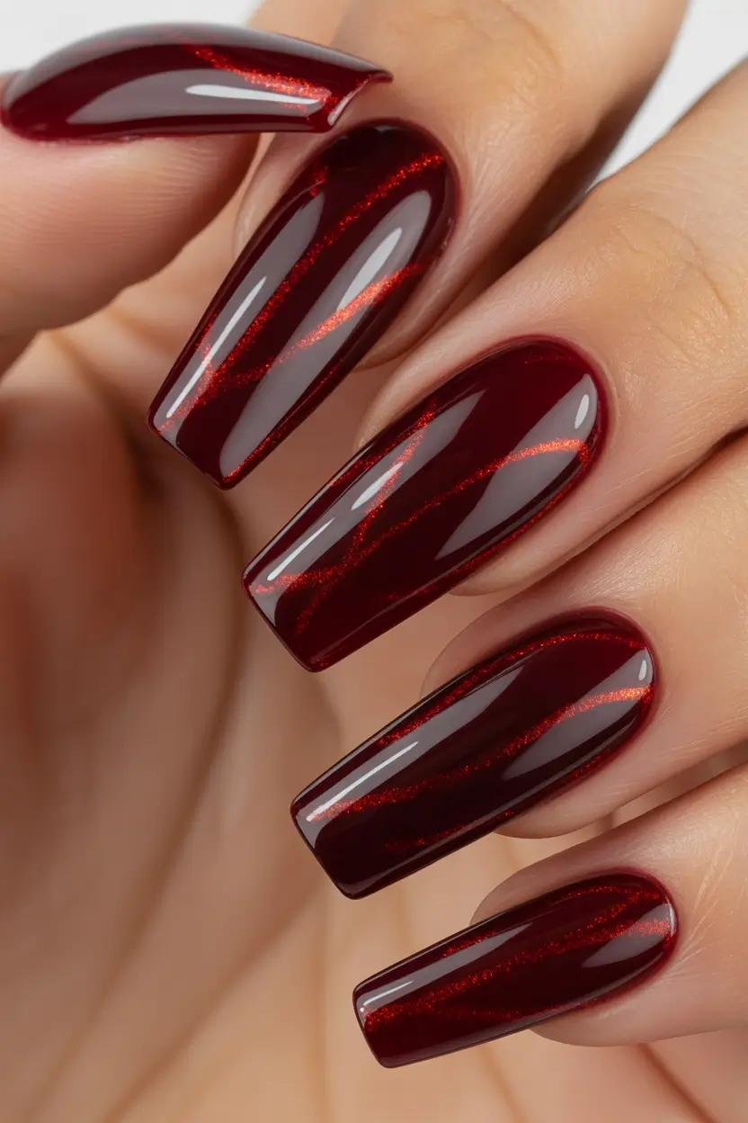 Fall Winter Nail Colors Trends 2025–2026 Deep Burgundy With Scarlet Glow