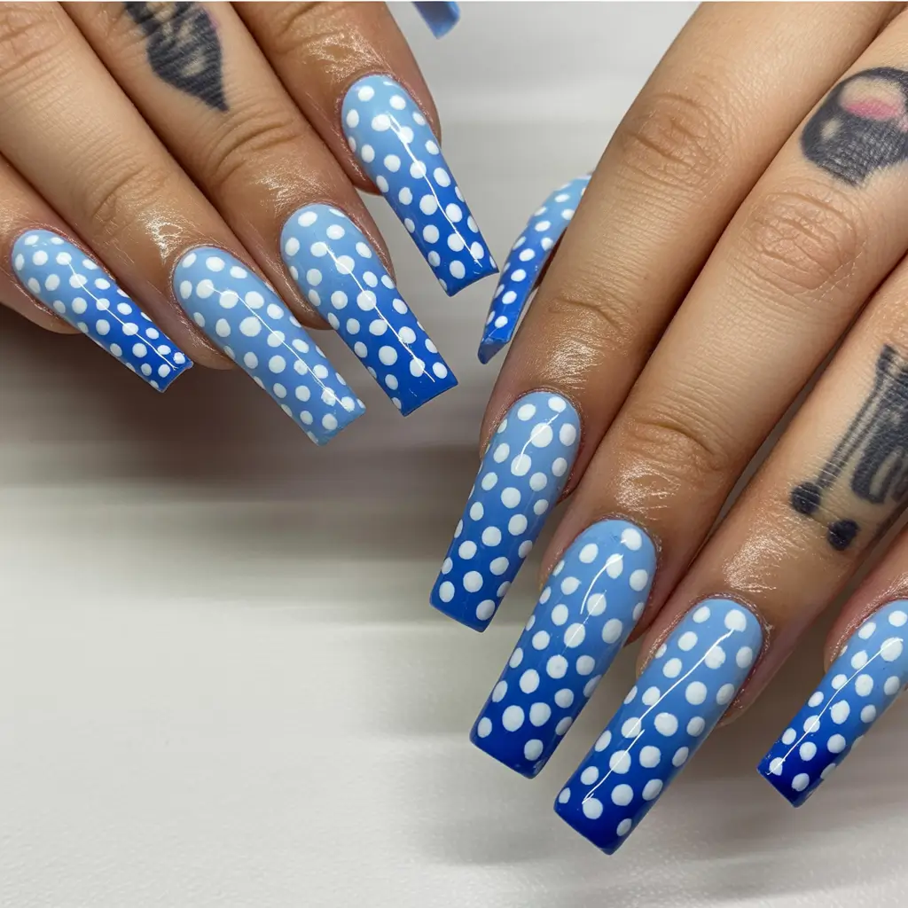Fall Winter Nail Colors Trends 2025–2026 Frosted Blue Polka Dots