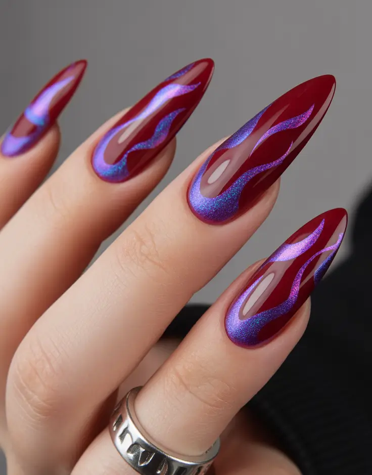 Fall Winter Nail Colors Trends 2025–2026 Red Flame with Holographic Accents