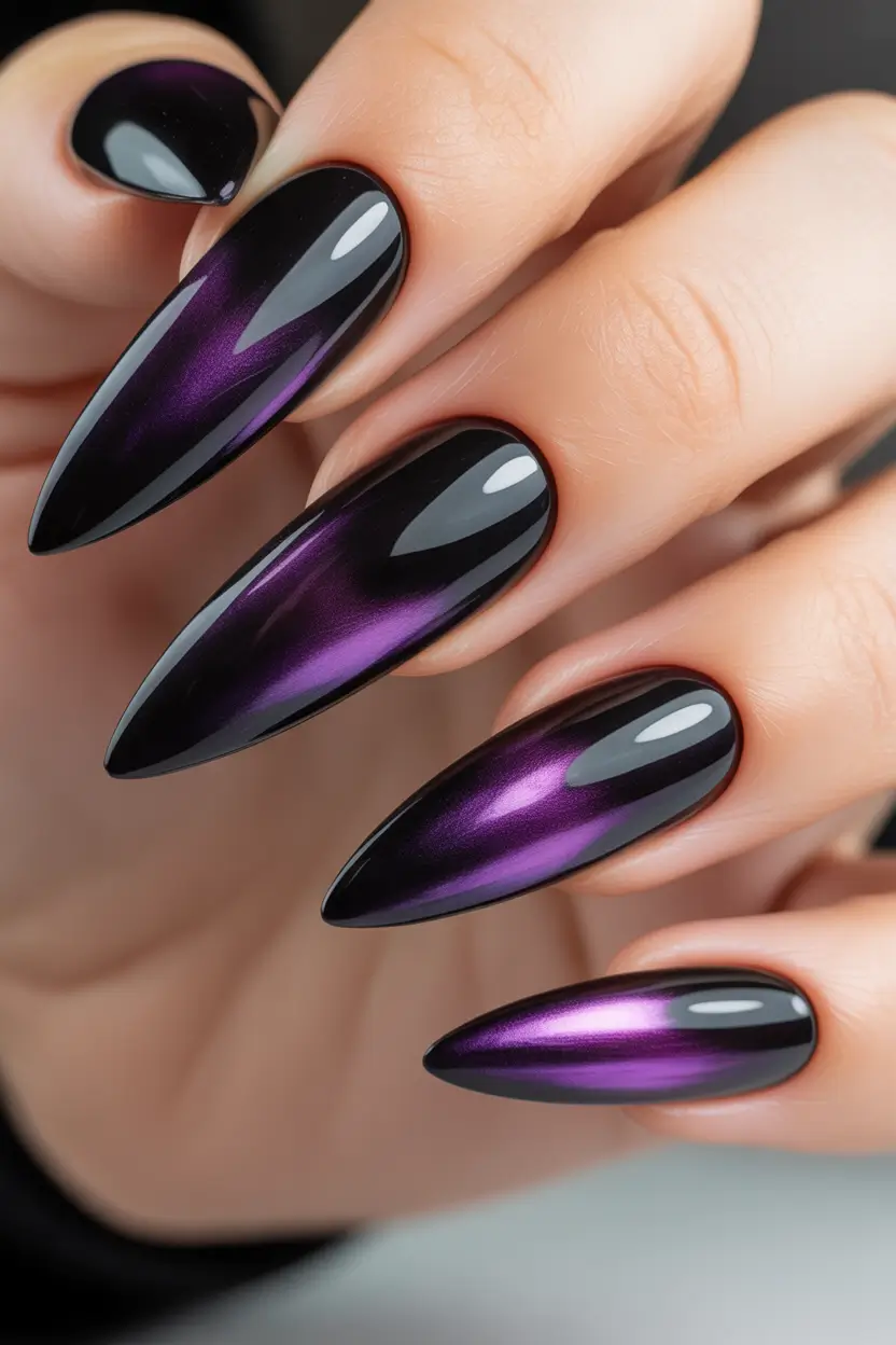 Fall Winter Nail Colors Trends 2025–2026 Midnight Purple Chrome