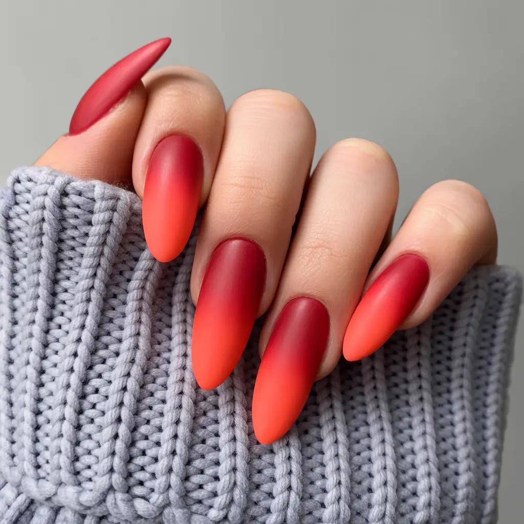 Fall Winter Nail Colors Trends 2025–2026 Matte Red to Orange Ombre