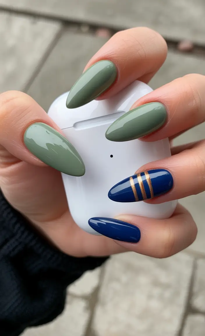Fall Winter Nail Colors Trends 2025–2026 Olive and Navy Mix