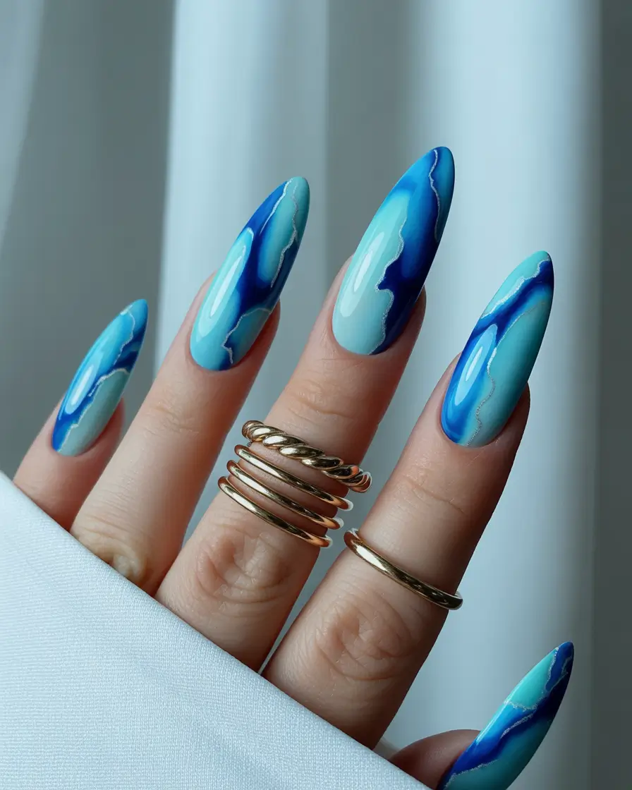 Fall Winter Nail Colors Trends 2025–2026 Ocean Blue Agate Nails