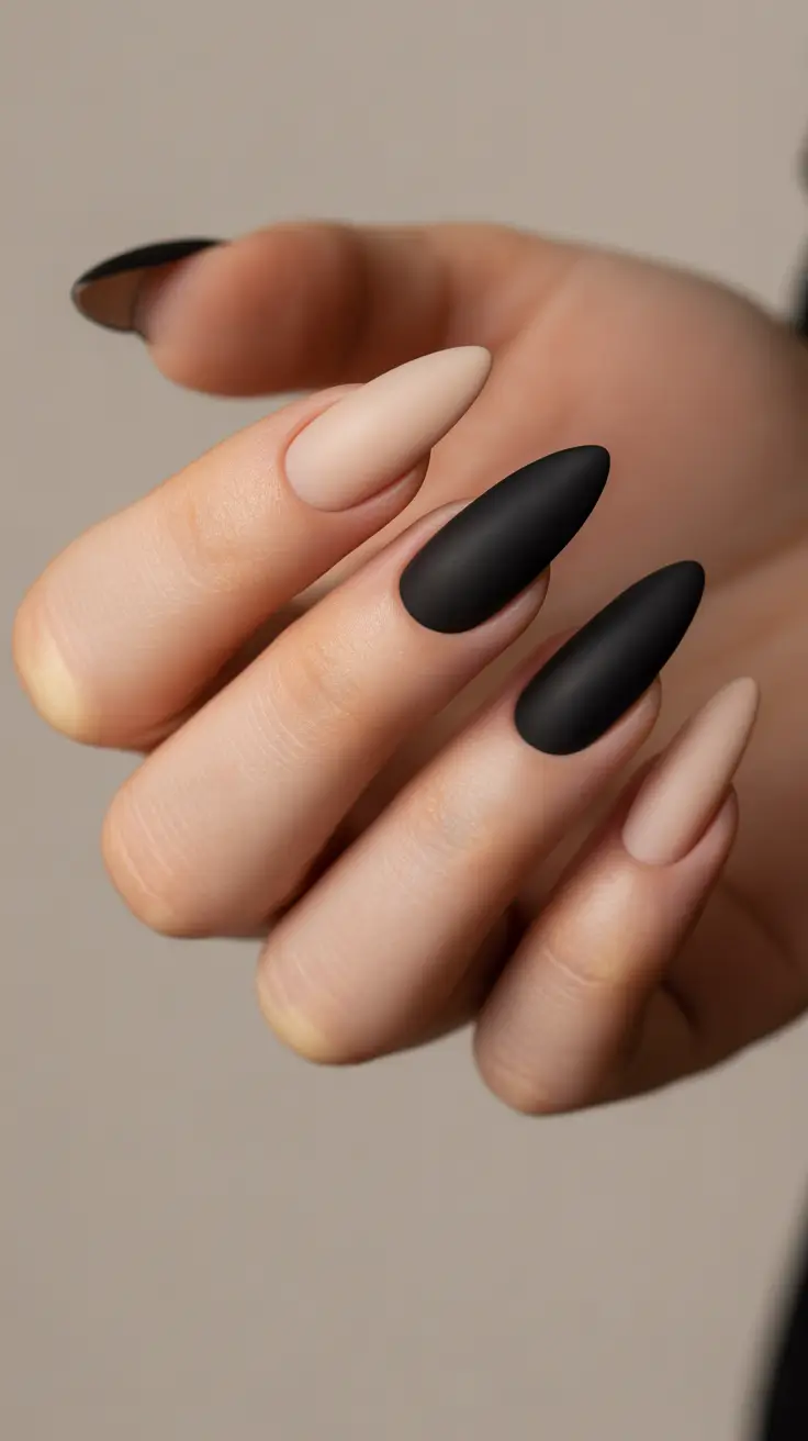 Fall Winter Nail Colors Trends 2025–2026 Matte Nude and Black Duo