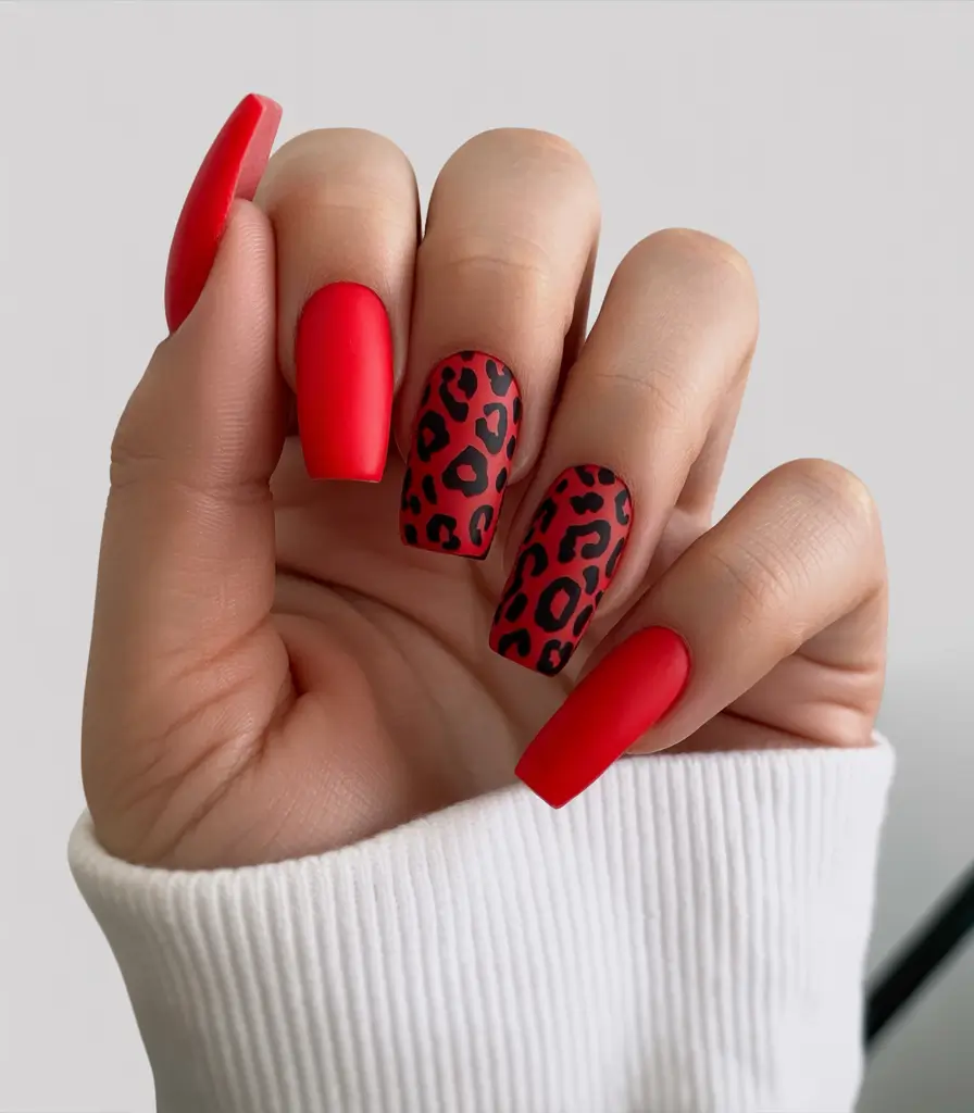 Fall Winter Nail Colors Trends 2025–2026 Red Leopard Accent
