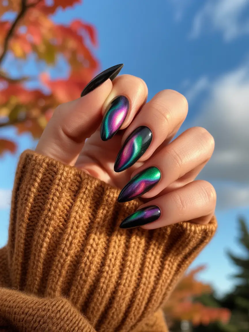 Fall Winter Nail Colors Trends 2025–2026 Iridescent Aurora Chrome