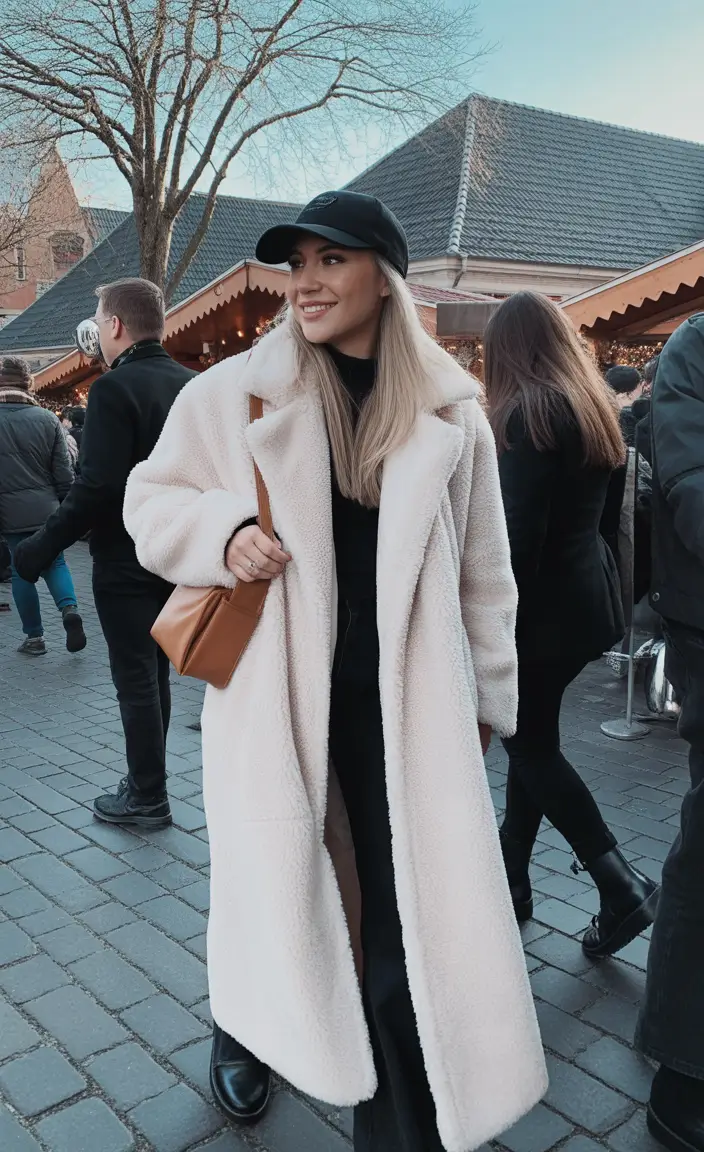 Fashion Cozy Outfit for Winter 2025 2026 Teddy Maxi Coat with Baseball Cap