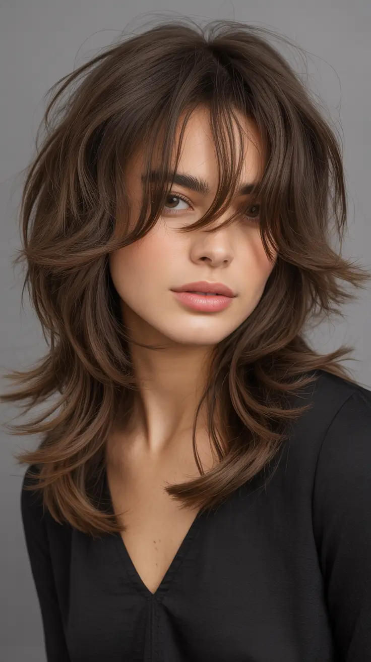 Haircuts to Try in October 2025 Layered Mid Length Cut with Fringe