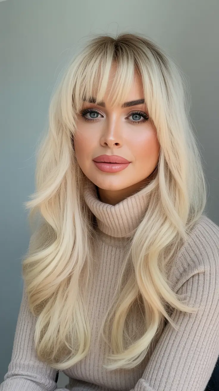 Haircuts to Try in October 2025 Long Blonde Butterfly with Bangs