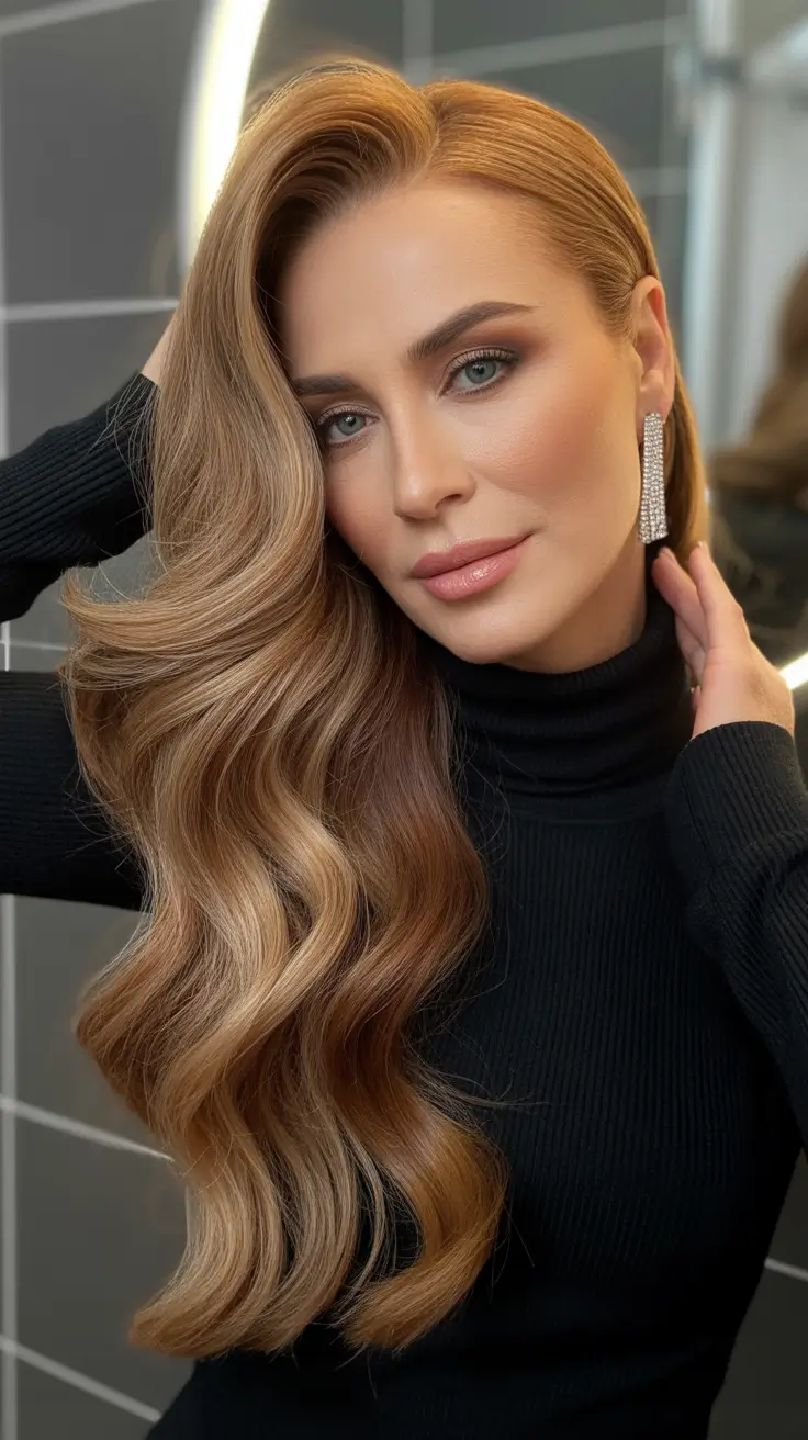 Winter Hairstyles Hair Color 2025-2026 Golden Caramel Waves