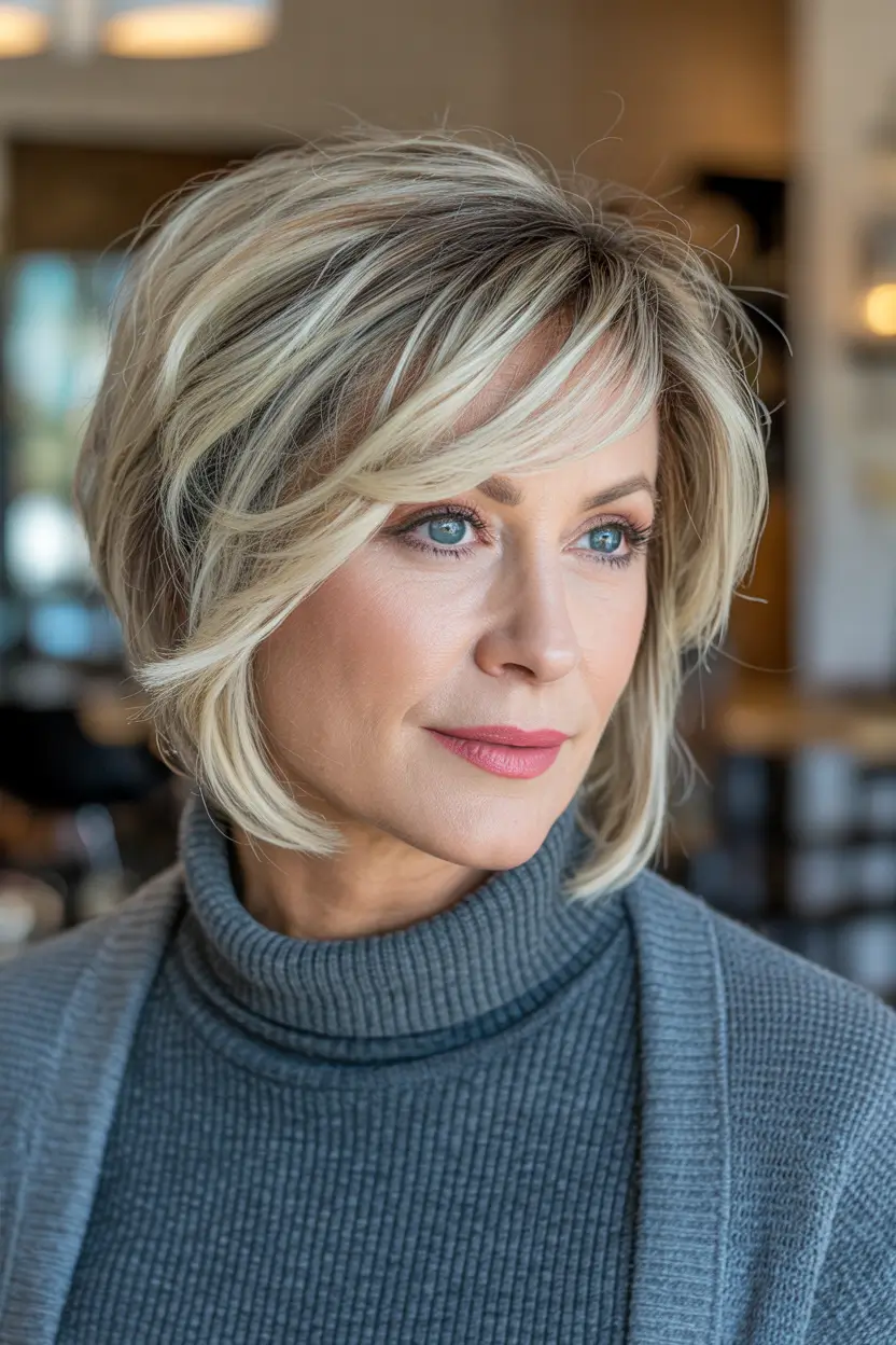 Winter Hairstyles Hair Color 2025-2026 Layered Platinum Bob
