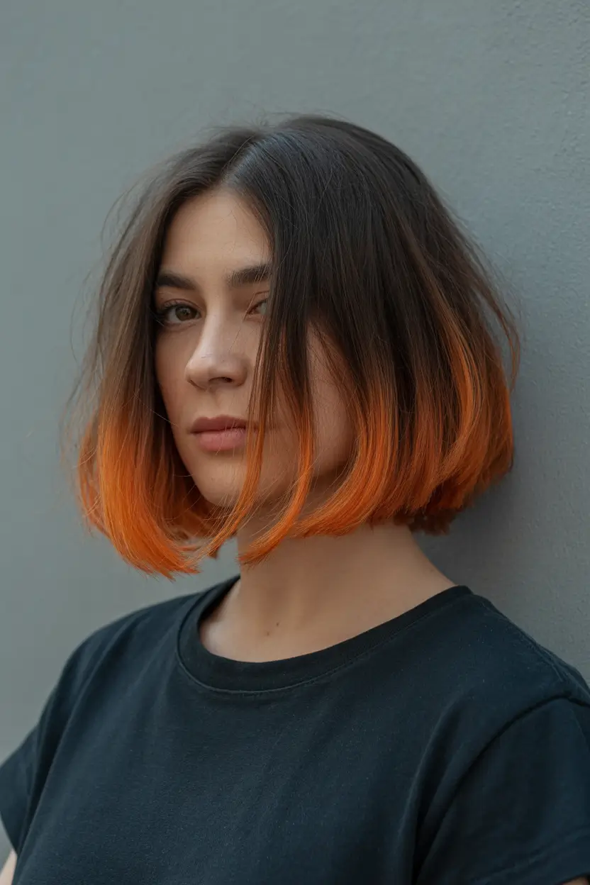 Winter Hairstyles Hair Color 2025-2026 Edgy Bob with Fiery Ends