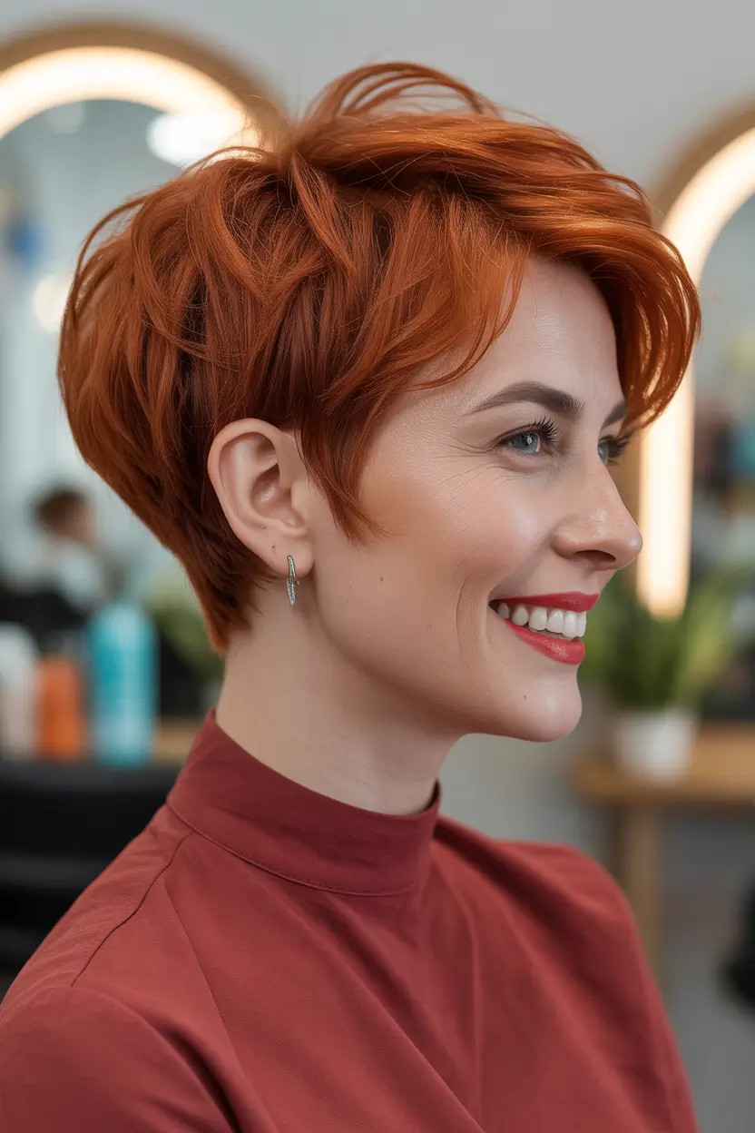 Winter Hairstyles Hair Color 2025-2026 Fiery Short Pixie