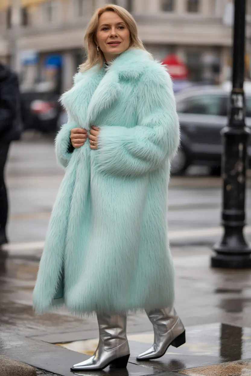 Modern Winter Outfits 2025/2026 Aqua Faux Fur