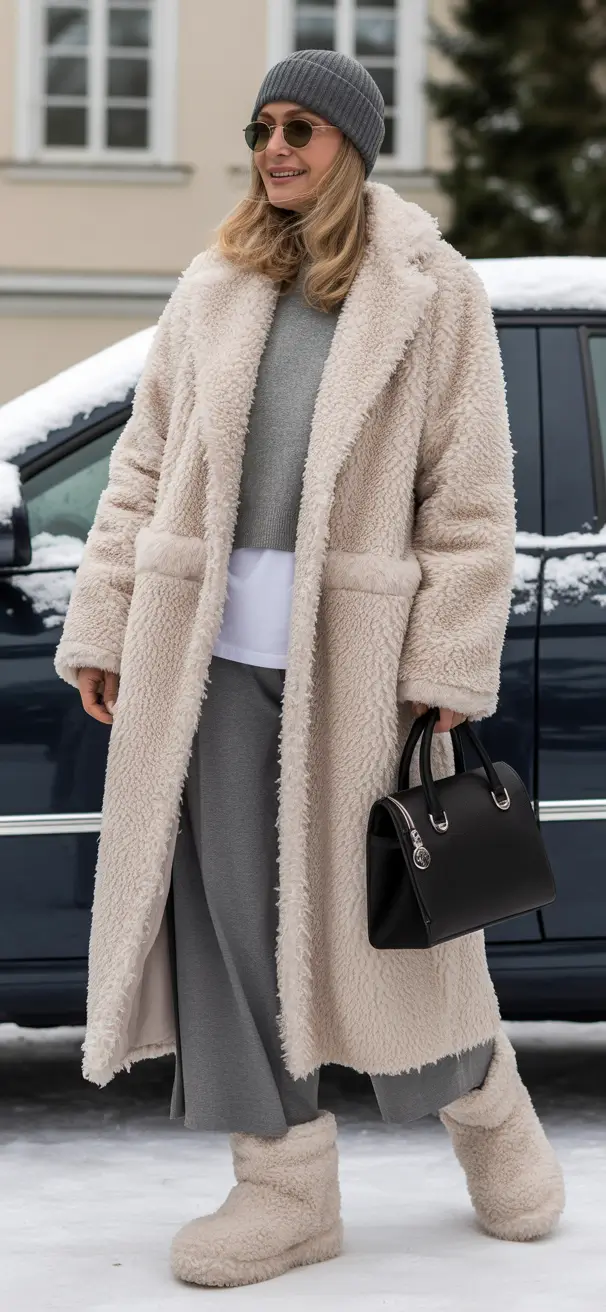 Modern Winter Outfits 2025/2026 Cream Teddy Coat