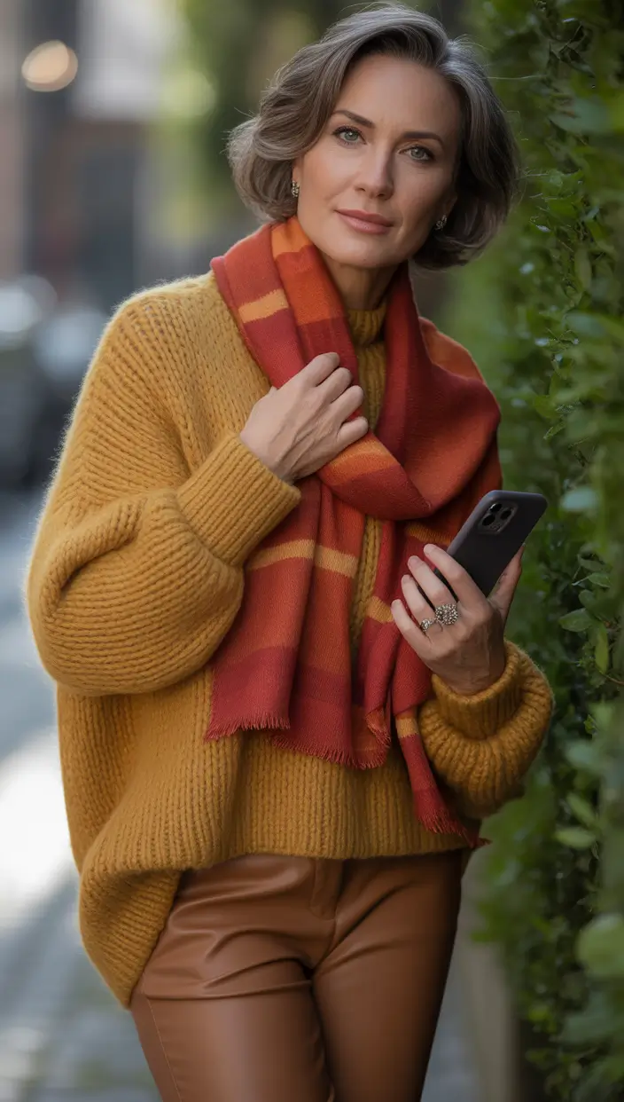 Modern Winter Outfits 2025 2026 for 50 Women Golden Mustard and Warm Leather