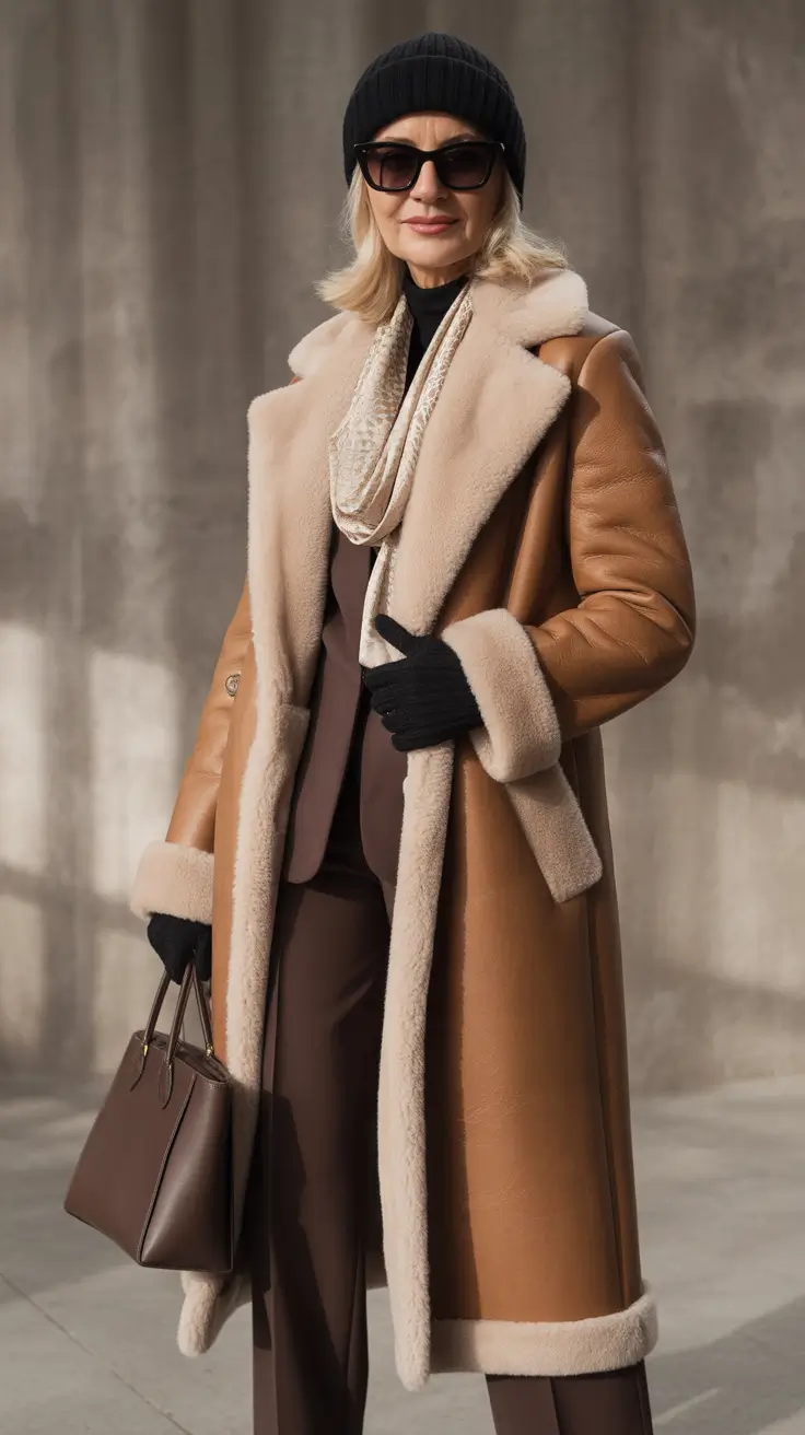 Modern Winter Outfits 2025 2026 for 50 Women Shearling Sophistication