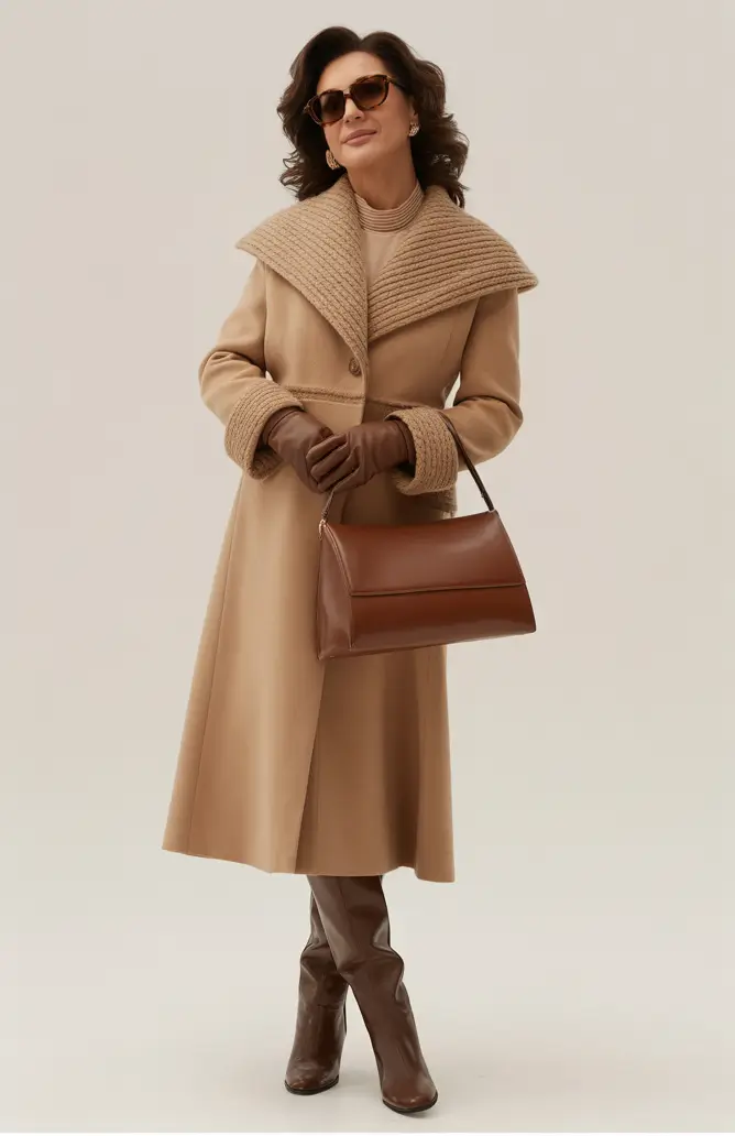 modern winter outfits 2025 / 2026 for 60+ women refined camel sophistication