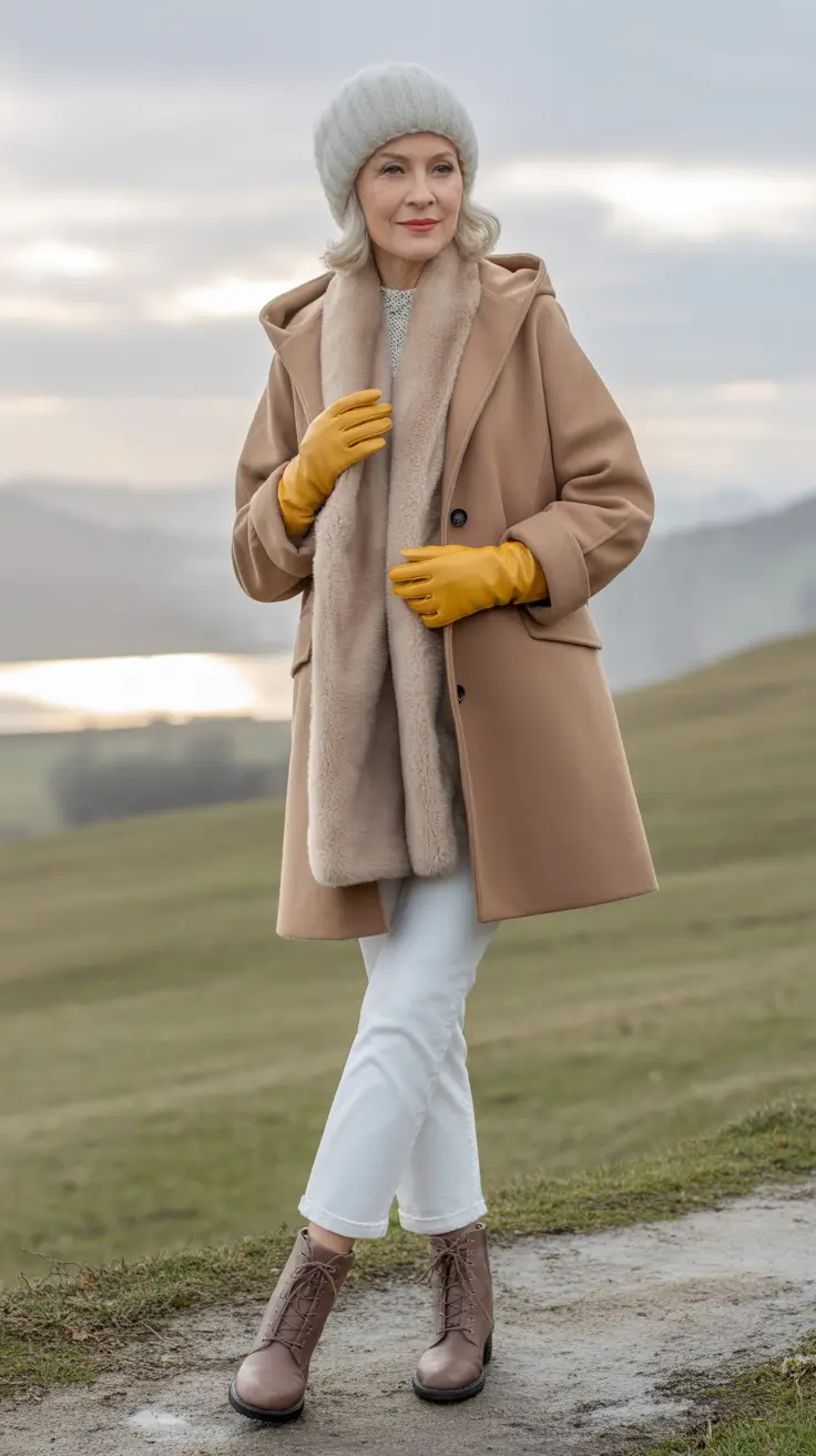 modern winter outfits 2025 / 2026 for 60+ women classic camel with a twist