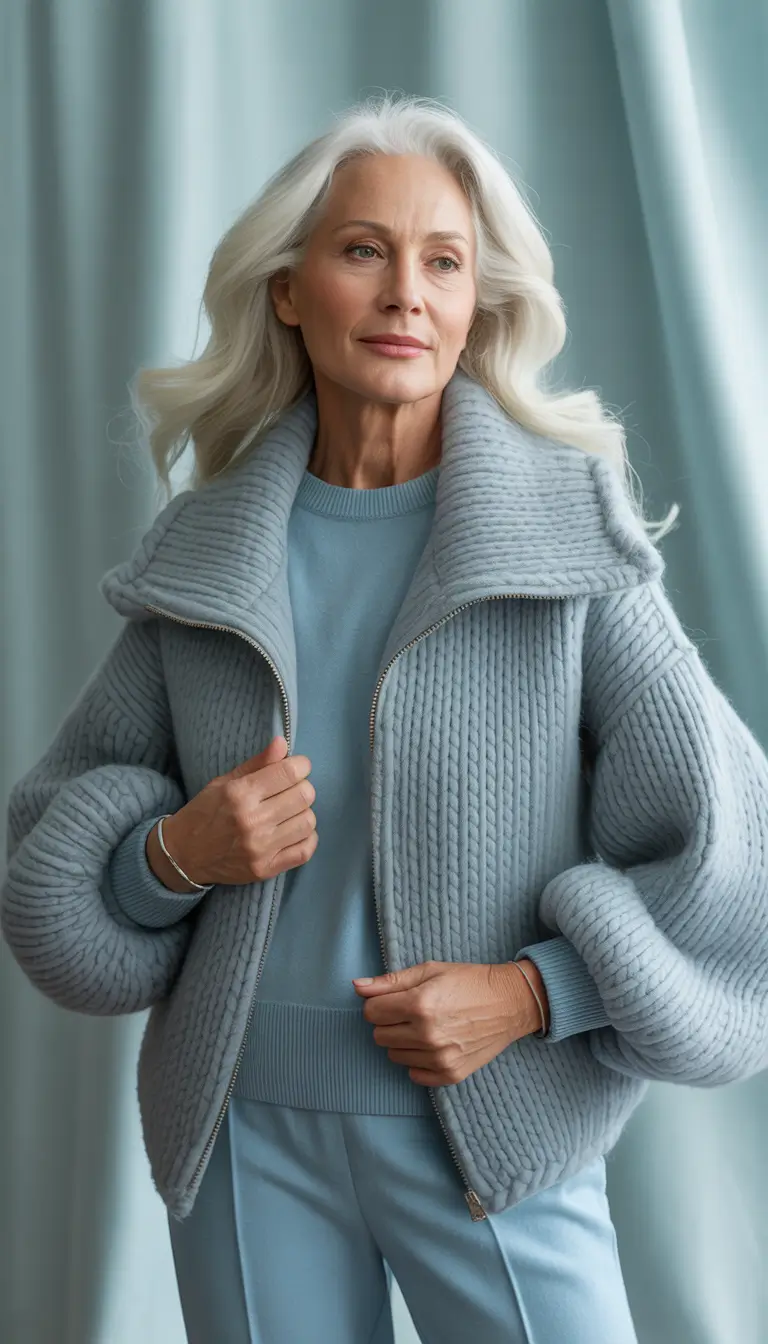 modern winter outfits 2025 / 2026 for 60+ women frosty elegance in icy blue