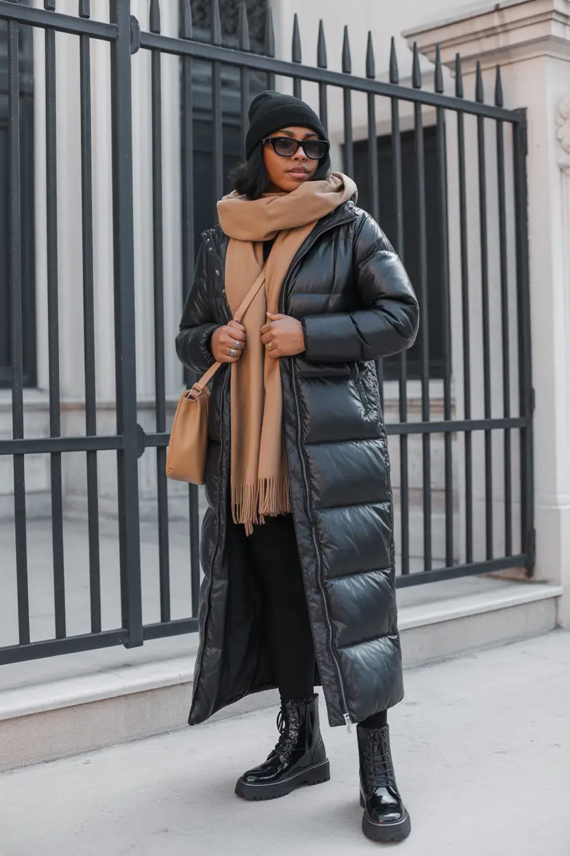 Cold weather street style Urban Sleek in Black and Camel