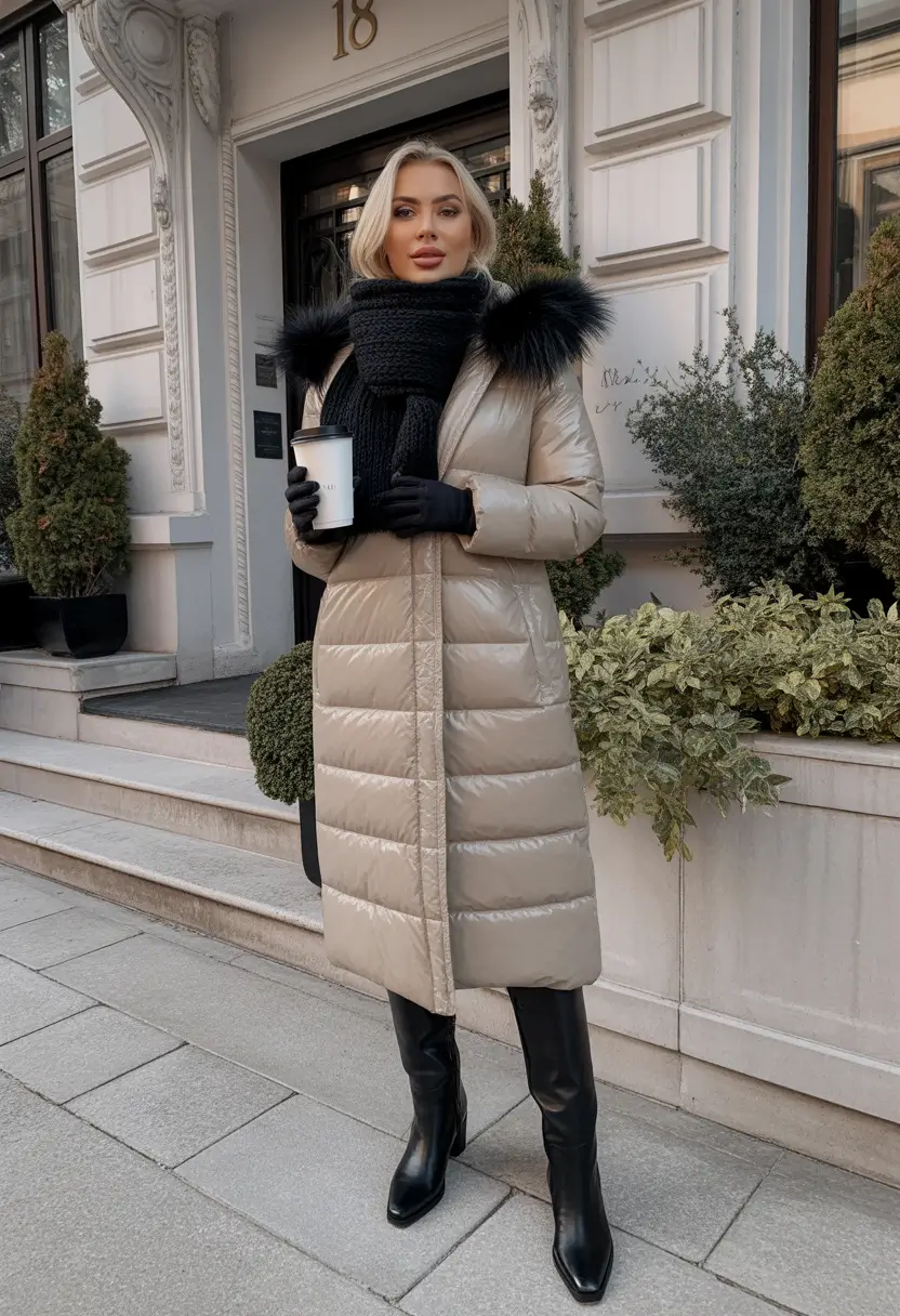 Cold weather street style Classic Elegance with Fur Accents