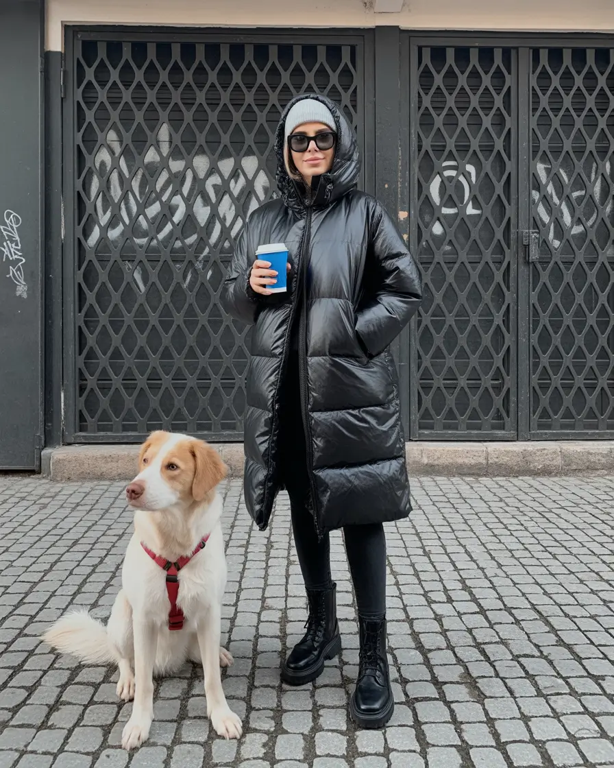 Cold weather street style All-Black with a Cozy Twist