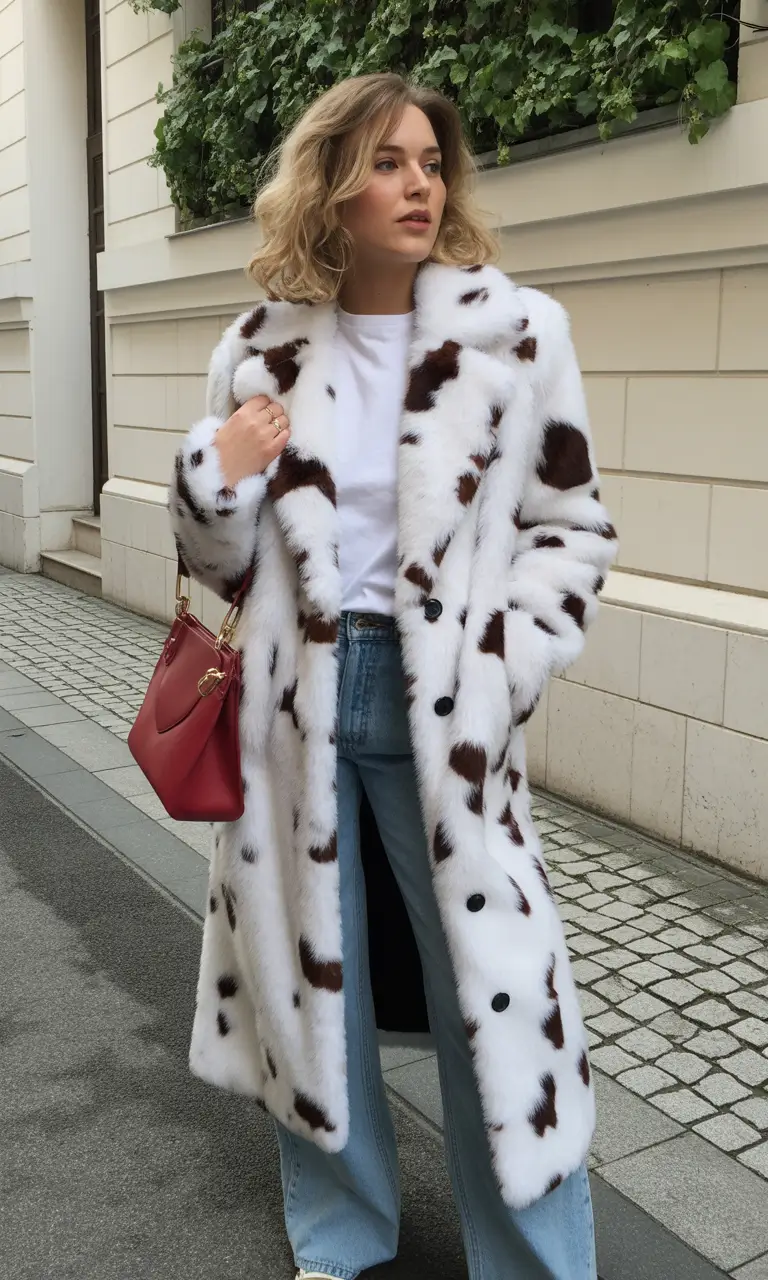Cold weather street style Graphic White and Brown Fur