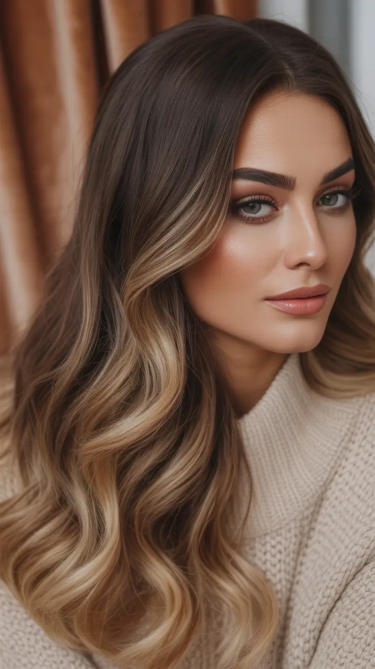 October 2025 Hair Color Trends Caramel-Balayage Brunette Perfection