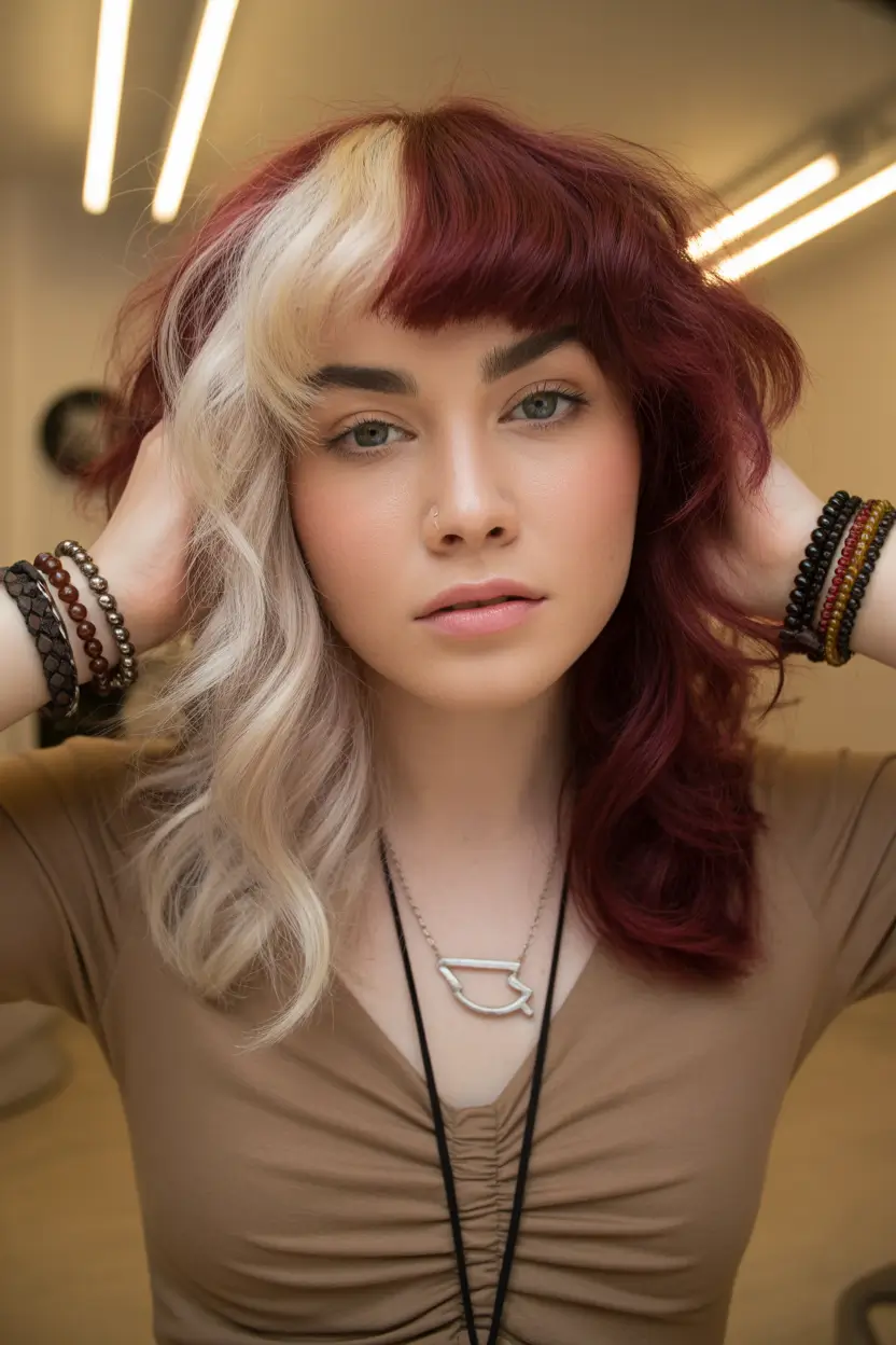October 2025 Hair Color Trends Split Contrast Burgundy and Blonde