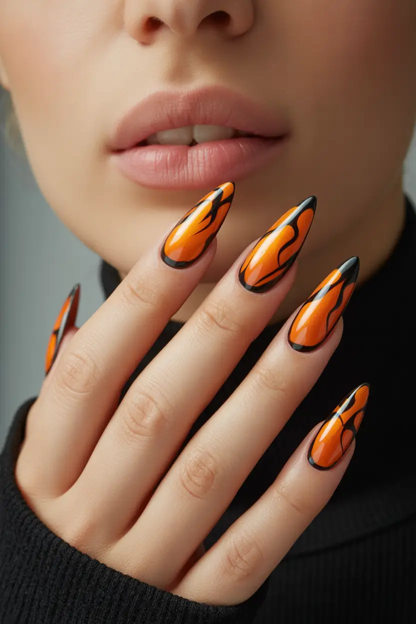 October 2025 Nail Colors Ideas Fiery Orange Flames