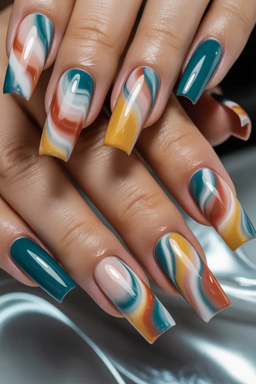 October 2025 Nail Colors Ideas Autumn Swirl Color Mix